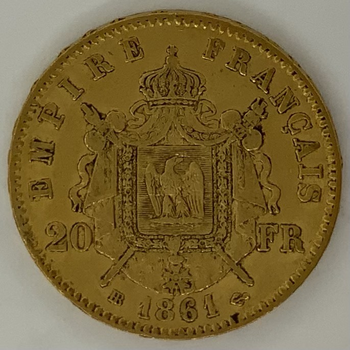 ●一点モノ● フランス 1861年 ナポレオン三世冠 20フラン金貨 美品 EF